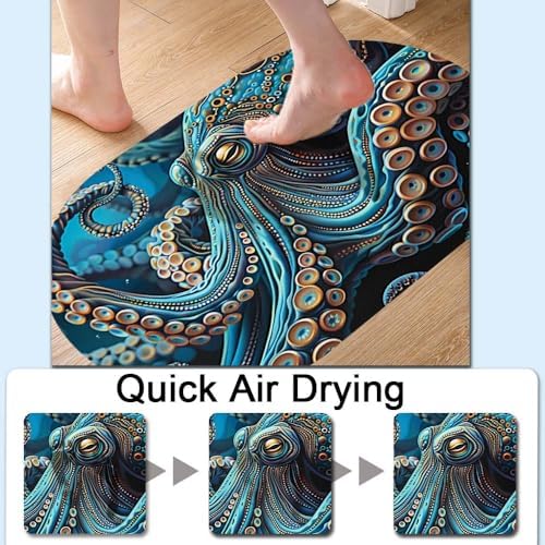 Blue Octopus, Super Absorbent Quick-Drying Bathroom Mat Rug, Rubber Non-Slip - Image 5