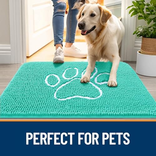 OLANLY Dog Door Mat for Muddy Paws 30x20, Paw Print Design Chenille Mud Mat - Image 6
