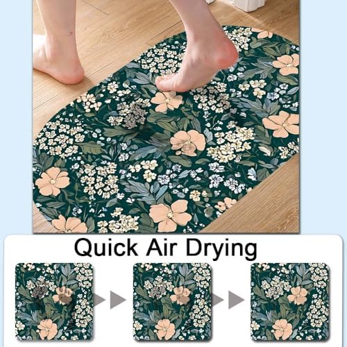 Dark Teal Busy Floral Super Absorbent Quick-Drying Bathroom Mat Rug, Rubber - Image 5