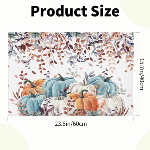 Giwawa Fall Orange Pumpkin Bath Rug Eucalyptus Leaves Bathtub Mat Soft Washable - Image 3