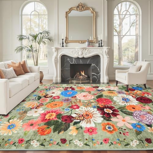 Floral Area Rugs 5x7 for Bedroom Livingroom Green Non-Slip - Image 2
