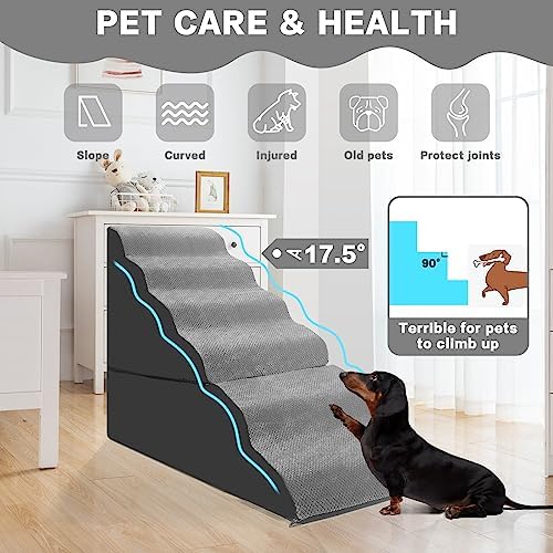 Dog Stairs for High Beds 30-36 Inches Tall, 6-Step Pet Stairs for Small Medium - Image 3