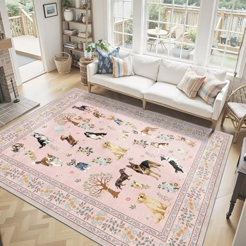 Pink Floral Area Rug 8x10 for Living Room Bedroom - Image 2