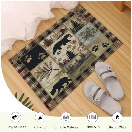 Giwawa Black Bear Bath Rug Forest Cabin Plush Entryway Carpet 24x35 Inch Soft - Image 5
