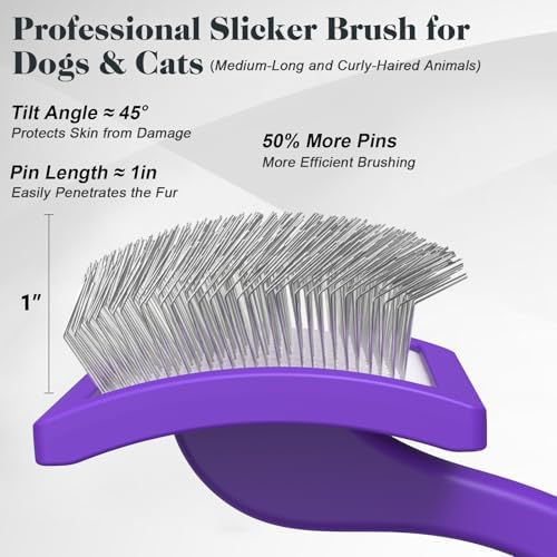 2PCS Slicker Brush for Dogs & Pet Comb, Professional Dog Grooming Brush - Image 3