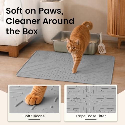 OHMO Cat Litter Mat, 23.5x16 Silicone Trapping Mat Grey - Image 3