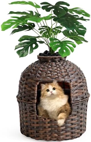 SETVSON Cat Litter Box Plant Furniture Enclosure, PE Rattan House by SETVSON