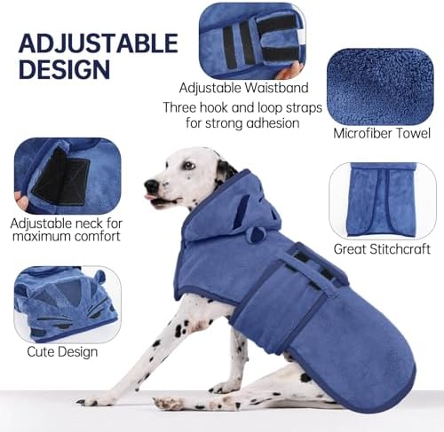 Dog Bathrobe, Fast Drying Coat, Super Absorbent Bath Towel Blue XL - Image 4