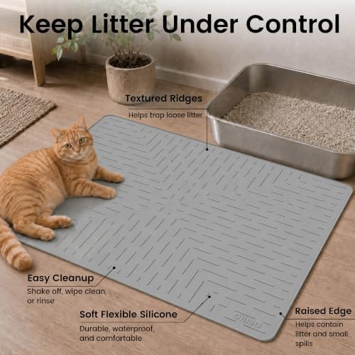 OHMO Large Cat Litter Mat, 31.5x23.6 Silicone Trapping Mat Grey - Image 2