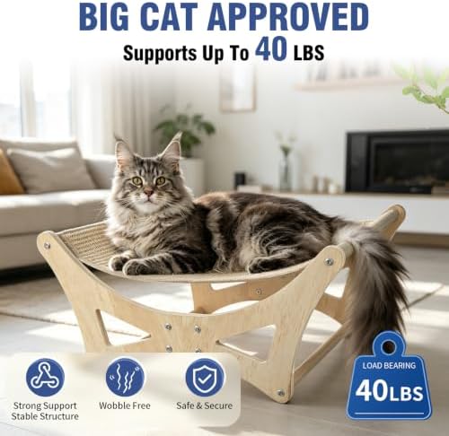 Cat Hammock Bed for Large Cats, Elevated Wooden Bed - Image 2