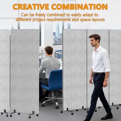 Soundproof Room Divider with Wheels, 66in Acoustic Room Divider Panel, 3 Panel - Image 3