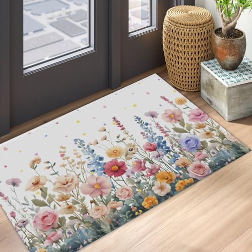 Giwawa Colorful Flower Bath Rug Botanical Floral Extra Soft Bathroom Carpet - Image 5