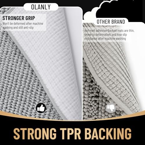OLANLY Thick Chenille Bathroom Runner Rugs Mats 47x20, Light Grey - Image 5