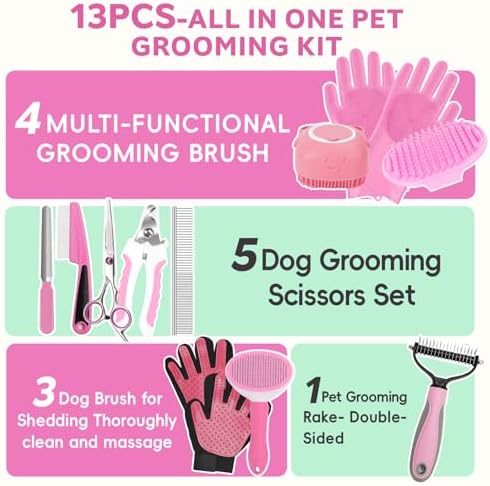 Dog Brush for Shedding 13pcs Bath Grooming Kit - Image 2
