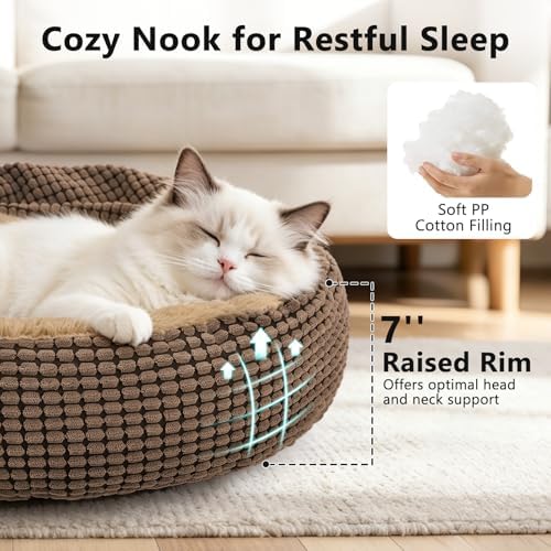 Small Dog Bed with Attached Blanket, Cozy Donut Cuddler Anti-Anxiety Hooded Pet - Image 3