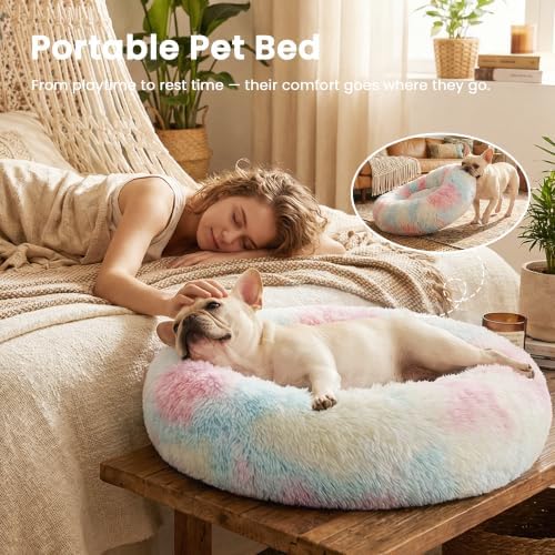 Love's cabin Calming Cat Bed for Indoor Cats, Anti-Anxiety Donut Round Dog Bed - Image 4