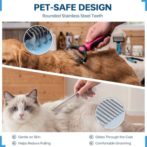 Pet Grooming Comb, Deshedding Dog Brush & Undercoat Rake, Rose Red - Image 5
