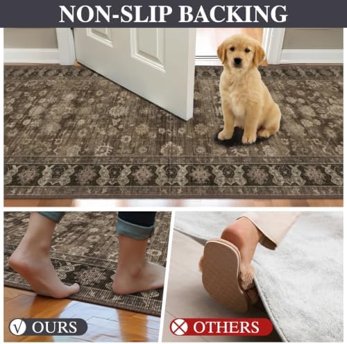 Washable Square 4x4 Rug Entryway: Non Slip Washable Indoor Carpet Brown - Image 2