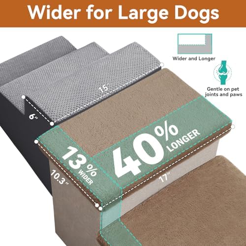 Zerbuger Dog Stairs with Storage Khaki Furry Lids 3 Steps Dog Ramp no Condo - Image 6
