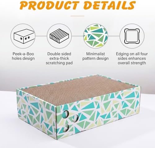 Cat Scratcher Box with 5 Reversible Pads, Corrugated Cardboard - Image 4