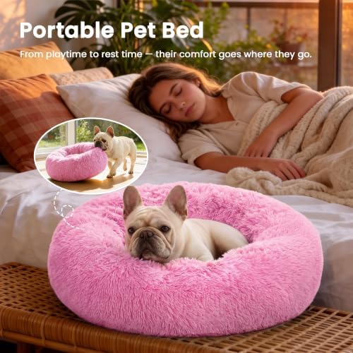 Love's cabin Calming Cat Bed for Indoor Cats, Anti-Anxiety Donut Round Dog Bed - Image 4