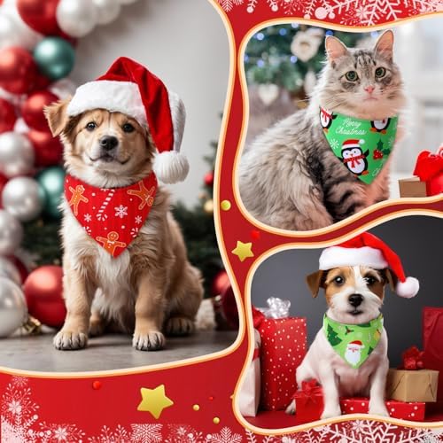 Preboun 100 Pcs Christmas Dog Bandanas Bulk, Red and Green Santa Snowmen - Image 4