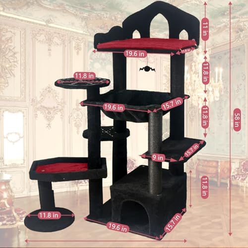 Gothic Cat Tree with Coffin Bed, Spooky Cat Tower with Scratching Post - Image 3