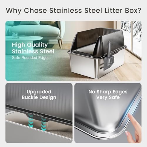 Tripamin 15” Stainless Steel Cat Litter Box Enclosure, XXL Stainless Steel High - Image 7