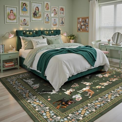 Dark Green Floral Area Rug 9x12 - Image 3