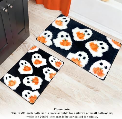 MEHOFOND Halloween Black Ghost Pumpkin Non-Slip Bathroom Rug, 17x24 Inch - Image 7