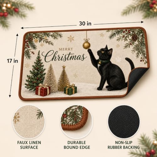 Christmas Doormat Black Cat Pet Non Slip Bath Doot Mat 17x30 - Image 3