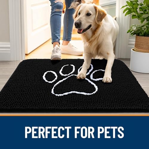 OLANLY Dog Door Mat for Muddy Paws 54x32, Paw Print Design Chenille Mud Mat - Image 6
