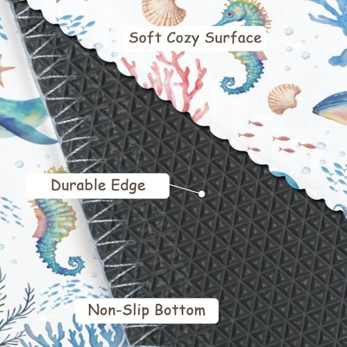 Giwawa Coastal Ocean Bath Rug Seahorse Whales Bathtub Mat Extra Absorbent - Image 4