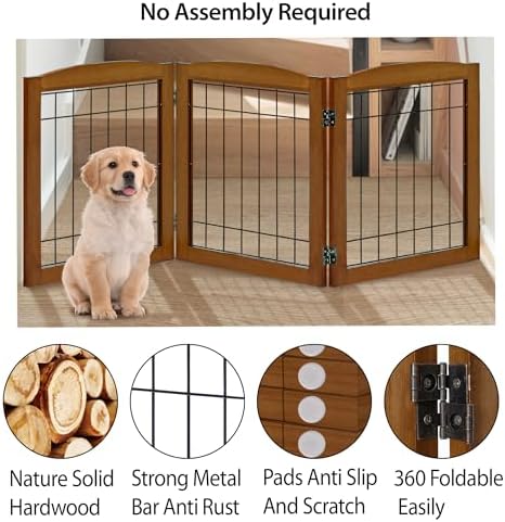 LZRS 3-Panel Freestanding Foldable Wooden Dog Gate –Solid Wood & Steel Wire - Image 3