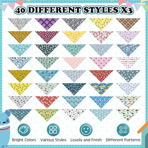 120 Pcs Paw Dog Bandanas Bulk Bone Pet Bandanas Dog Handkerchiefs - Image 3
