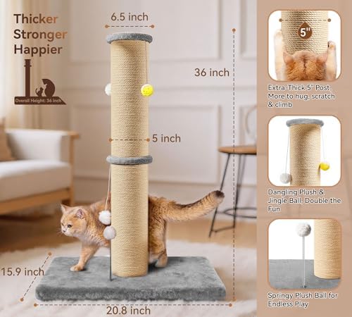 5-Inch Thick Sisal Cat Scratching Post - Image 2