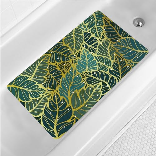 Gold Leaves Bathtub Mat Non Slip Green Tropical Leaf Shower Mat Anti Slip Bath by Denifeiya