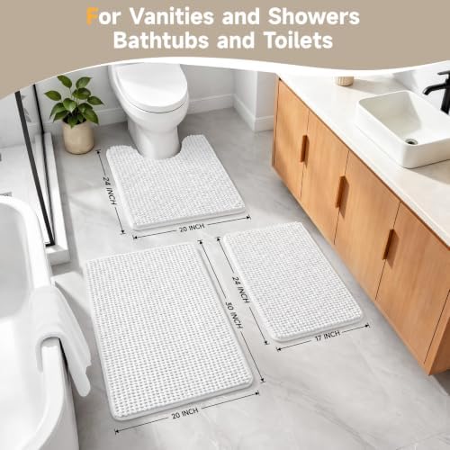 Ophanie White Bathroom Rugs Sets 3 Piece, Soft Chenille Bath Mat, Non Slip - Image 2