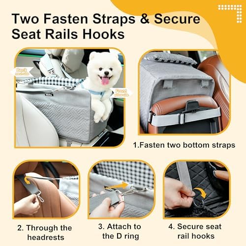 Console Dog Car Seat for Small Dogs Cats Up to 11lbs, Anti-Collapse Pet Armrest - Image 3