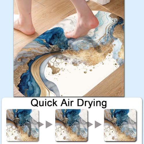 Natural Blue and Gold Marble Super Absorbent Quick-Drying Bathroom Mat Rug - Image 5