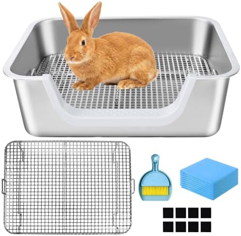Stainless Steel Sifting Rabbit Litter Box Chew-Proof Bunny Litter Pan by Vehomy