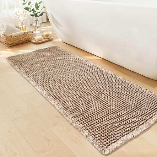 Waffle Bath Mat, Boho Bathroom Rug Non Slip Washable, 24 x 48 by GRLYUH