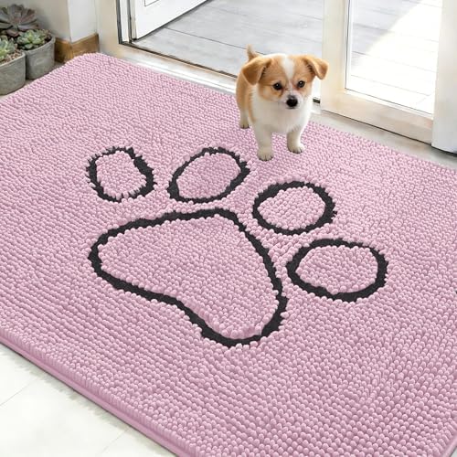 OLANLY Dog Door Mat for Muddy Paws 48x30, Paw Print Design Chenille Mud Mat by OLANLY