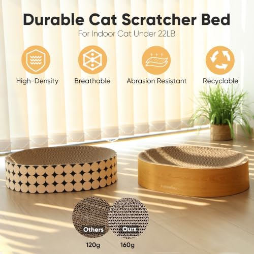 FUKUMARU Cardboard Cat Scratcher Bed, 2-in-1 Oval Cat Scratch Pad - Image 3