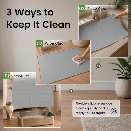 OHMO Large Cat Litter Mat, 31.5x23.6 Silicone Trapping Mat Grey - Image 6