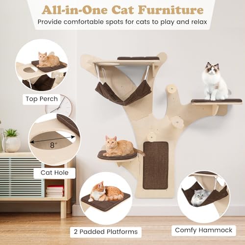 Tangkula Cat Wall Shelves, 4-Layer Wall-Mounted Cat Tree - Image 2