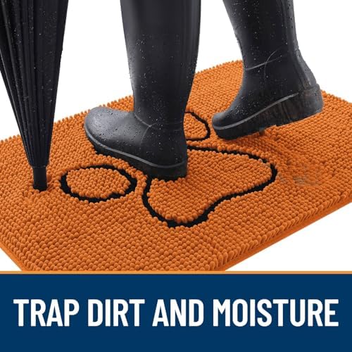 OLANLY Dog Door Mat for Muddy Paws 48x30, Paw Print Design Chenille Mud Mat - Image 2