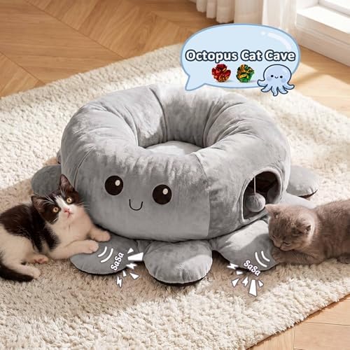 Cat Tunnel Bed for Indoor Cats, Peekaboo Cat Cave Bed - Image 6