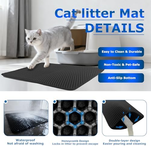 Cat Litter Box Mat, Double-Layer Honeycomb Litter Trap 35"x24" Black - Image 2