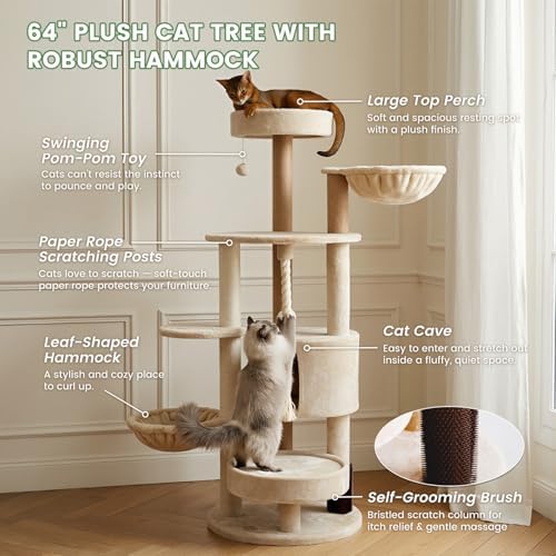 64 Inches Multi Level Cat Tree Tower Indoor Large Cats Furniture - Image 2